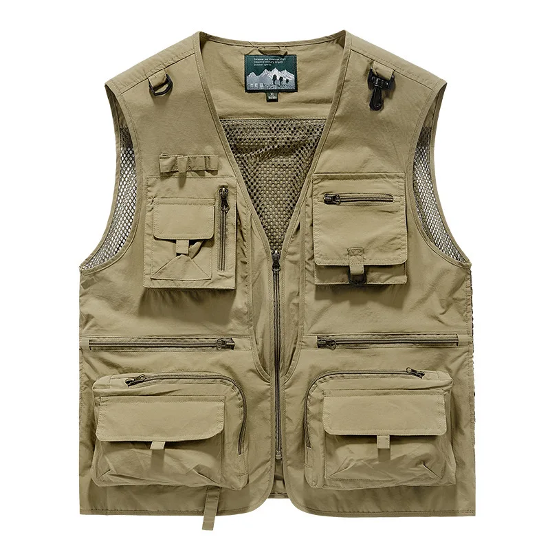 New Fashion Men Outdoor Mesh Fishing Photography Breathable Vests Coat Men Multi-pockets Waistcoats Climbing Sleeveless Jackets