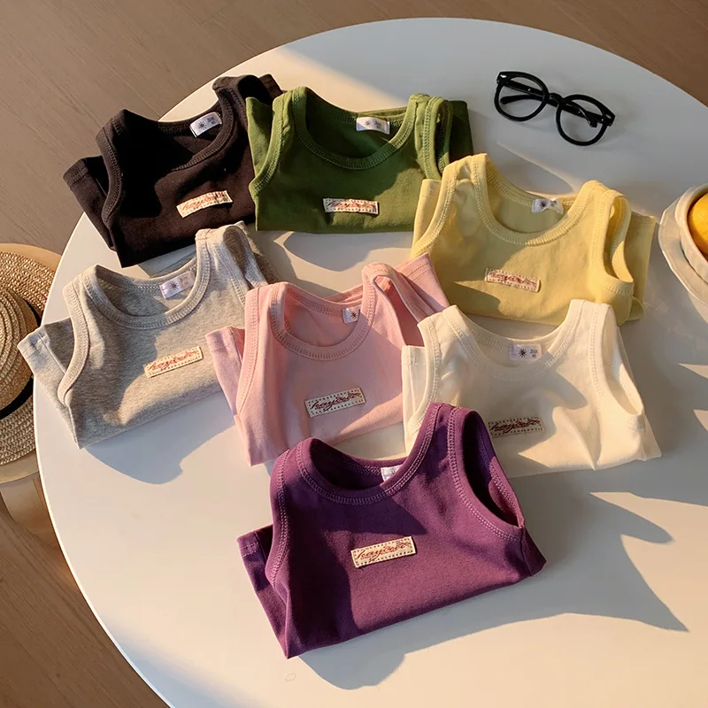 Kids Summer Clothes Sleeveless T-shirt Fashion Children T-shirt For Girls Boys Cotton Vest Tops