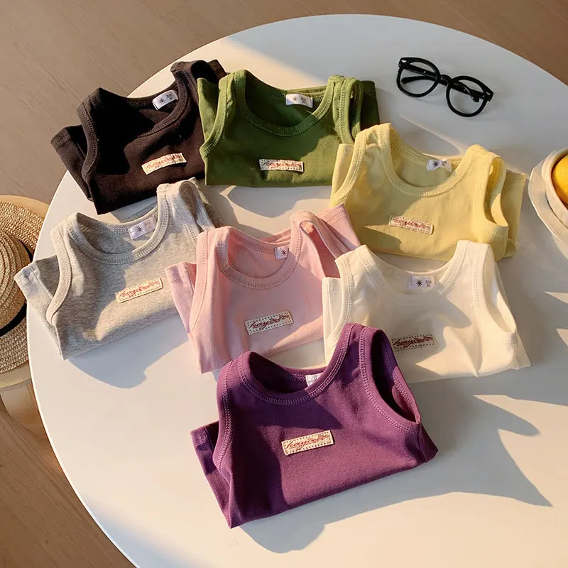 Kids Summer Clothes Sleeveless T-shirt Fashion Children T-shirt For Girls Boys Cotton Vest Tops