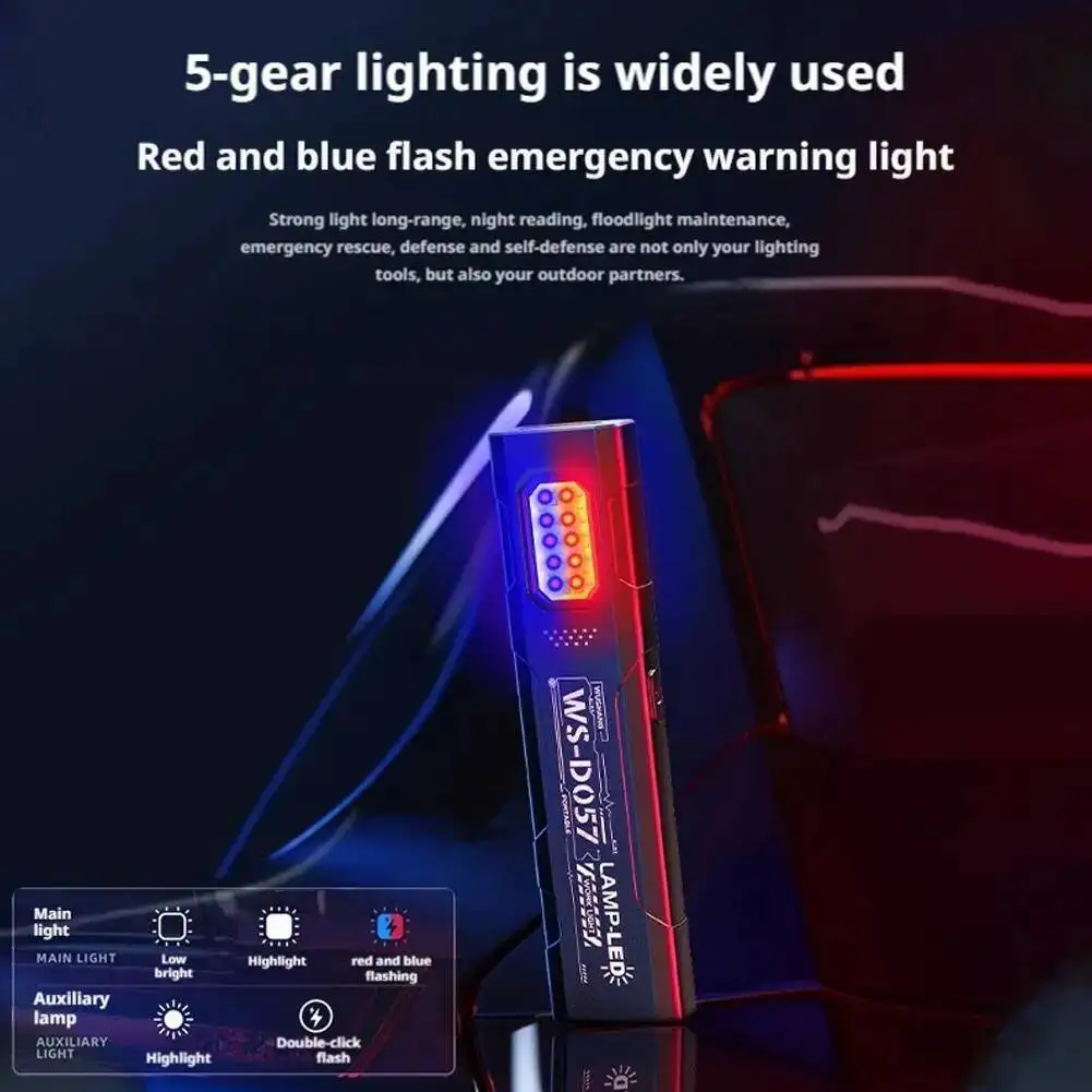 Powerful Mini COB Keychain Flashlight 5 Modes Rechargeable Hanging Work Light Waterproof Keyring Camping Walking Pocket Lamp