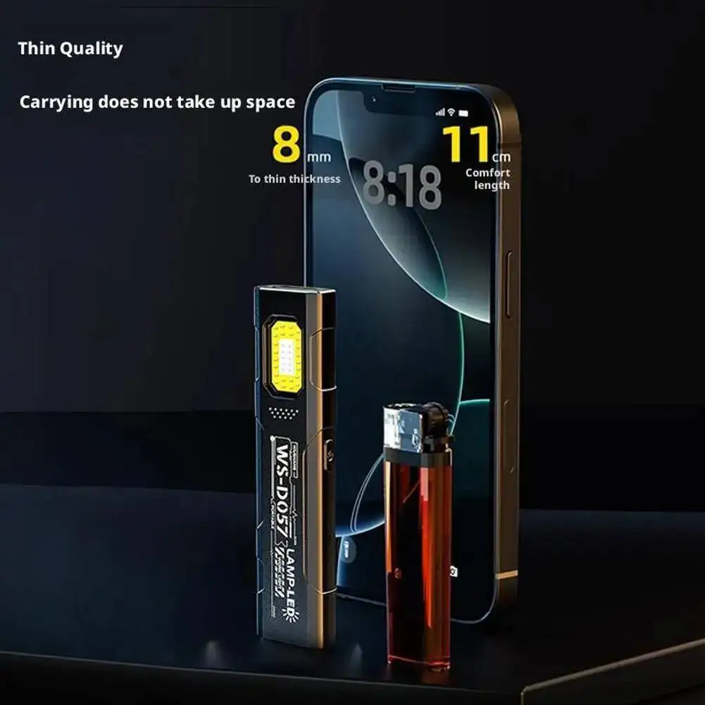 Powerful Mini COB Keychain Flashlight 5 Modes Rechargeable Hanging Work Light Waterproof Keyring Camping Walking Pocket Lamp