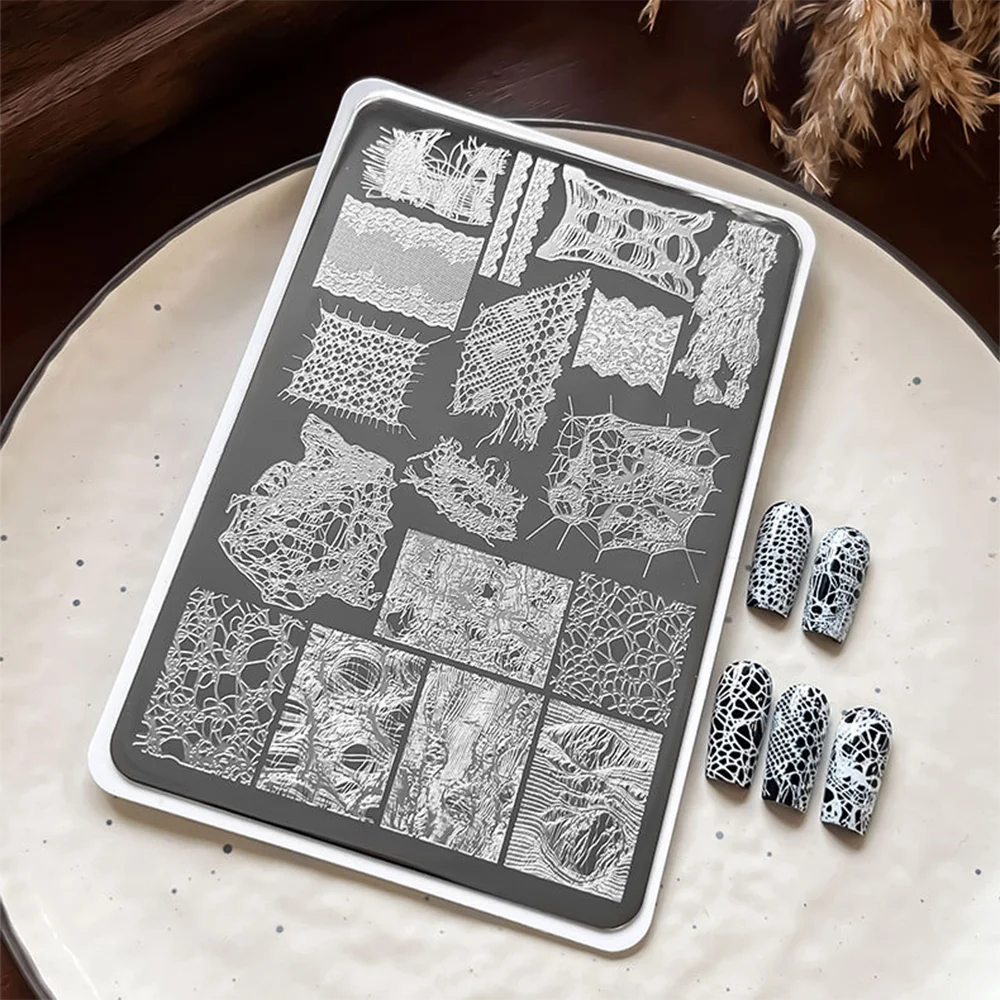 9*15cm 3D Lace Butterfly Nail Art Stamping Plate Stainless Steel Flower Lace French Nail Printing Stencils Manicure Tools*1pcs