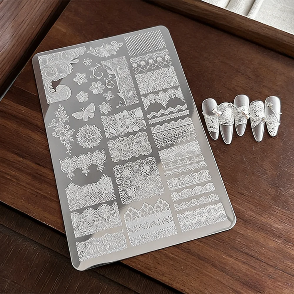 9*15cm 3D Lace Butterfly Nail Art Stamping Plate Stainless Steel Flower Lace French Nail Printing Stencils Manicure Tools*1pcs