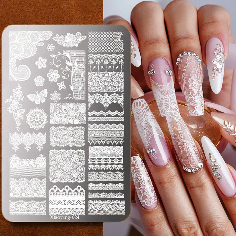 9*15cm 3D Lace Butterfly Nail Art Stamping Plate Stainless Steel Flower Lace French Nail Printing Stencils Manicure Tools*1pcs