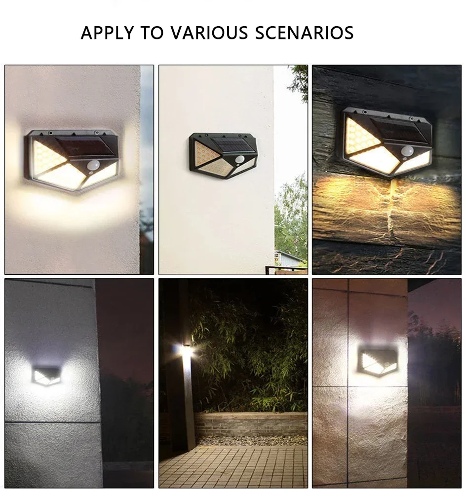 100LED Outdoor Solar Garden Light Outdoor Motion Sensor Lights Waterproof Solar Wall Lamp for Garden Fence Yard Pathway Stairs