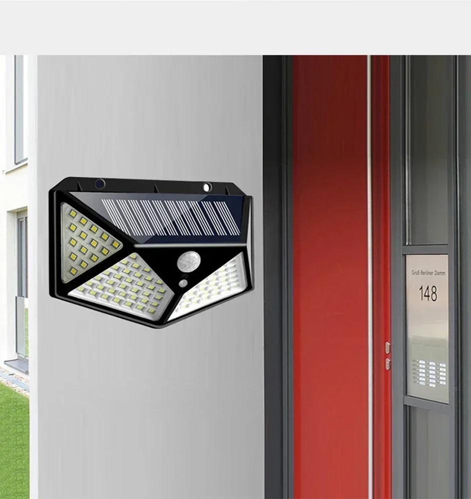 100LED Outdoor Solar Garden Light Outdoor Motion Sensor Lights Waterproof Solar Wall Lamp for Garden Fence Yard Pathway Stairs