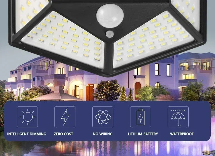 100LED Outdoor Solar Garden Light Outdoor Motion Sensor Lights Waterproof Solar Wall Lamp for Garden Fence Yard Pathway Stairs