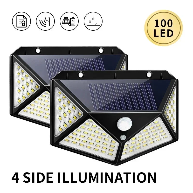 100LED Outdoor Solar Garden Light Outdoor Motion Sensor Lights Waterproof Solar Wall Lamp for Garden Fence Yard Pathway Stairs