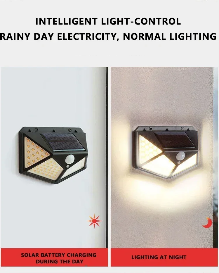 100LED Outdoor Solar Garden Light Outdoor Motion Sensor Lights Waterproof Solar Wall Lamp for Garden Fence Yard Pathway Stairs