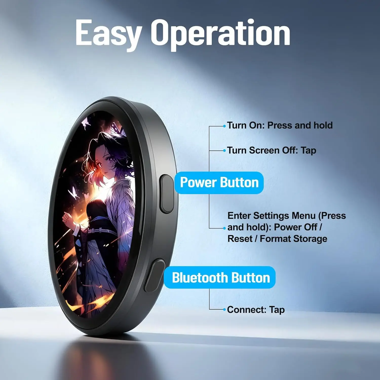 Anime E-Badge HD Screen Smart Dynamic Badge Pin Can Transfer Photos, GIFs, Animations, and Videos for Otaku Fans Gift