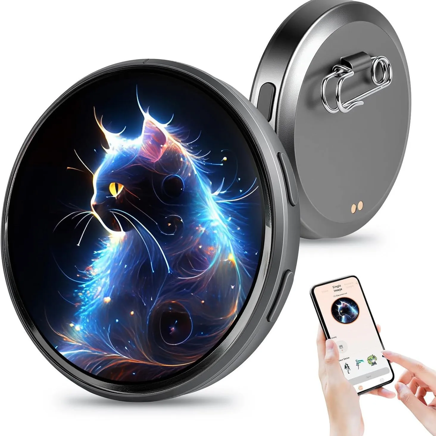 Anime E-Badge HD Screen Smart Dynamic Badge Pin Can Transfer Photos, GIFs, Animations, and Videos for Otaku Fans Gift