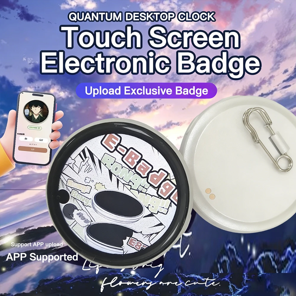 Anime E-Badge HD Screen Smart Dynamic Badge Pin Can Transfer Photos, GIFs, Animations, and Videos for Otaku Fans Gift