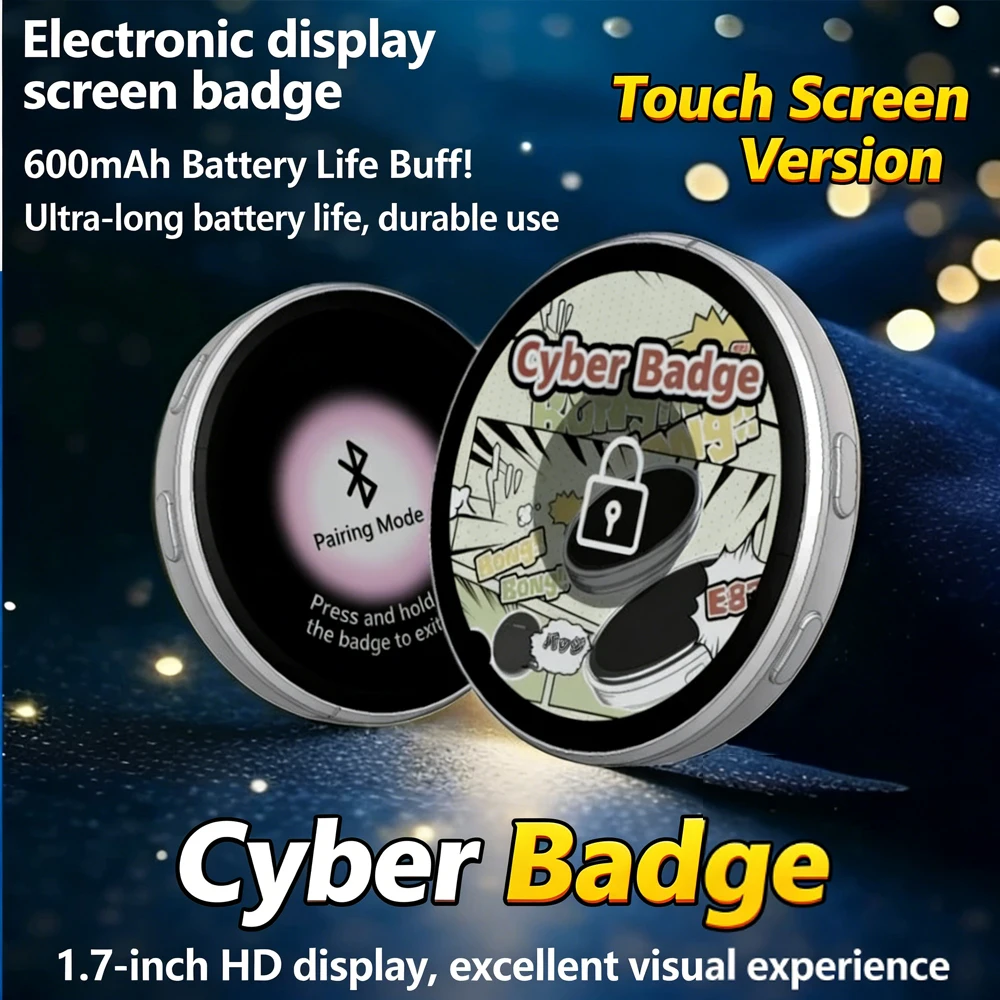 Anime E-Badge HD Screen Smart Dynamic Badge Pin Can Transfer Photos, GIFs, Animations, and Videos for Otaku Fans Gift