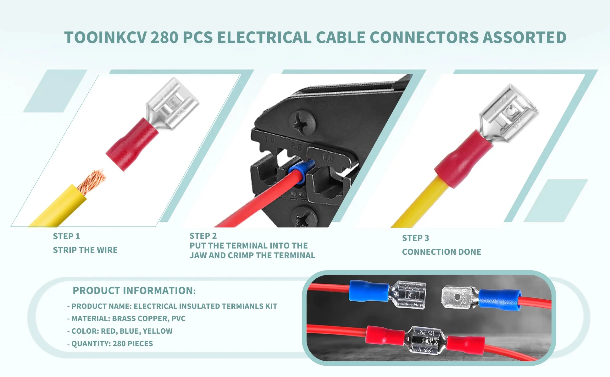 Automotive Insulated Electrical Wire Connector Kit Assorted Male Female Spade Ring Fork Butt Crimp Terminals Lugs Set for Cable
