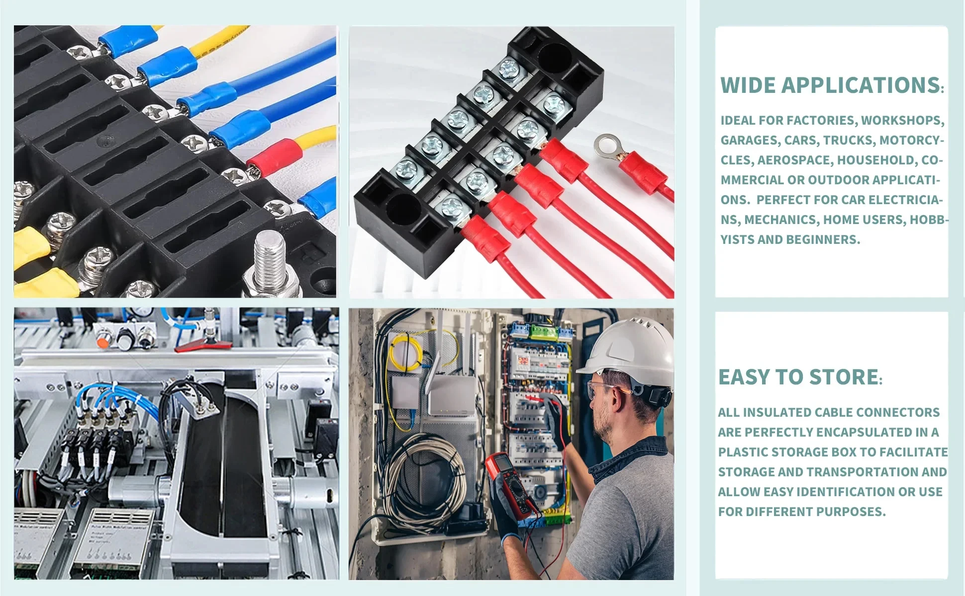 Automotive Insulated Electrical Wire Connector Kit Assorted Male Female Spade Ring Fork Butt Crimp Terminals Lugs Set for Cable