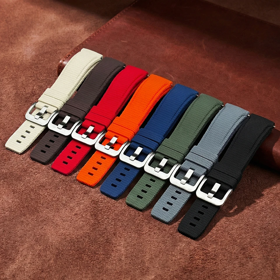 Curved End Watch Band Soft Fluorine Rubber Watchband 20mm/21mm/22mm Waterproof New FKM Watch Strap for Omega Wristwatch