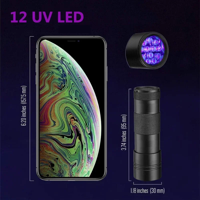 1-8PCS 395nm UV Flashlight 9/12LED Curing Light Ultraviolet Light Blacklight Detector for Pet Urine Scorpion Jewellry Inspection