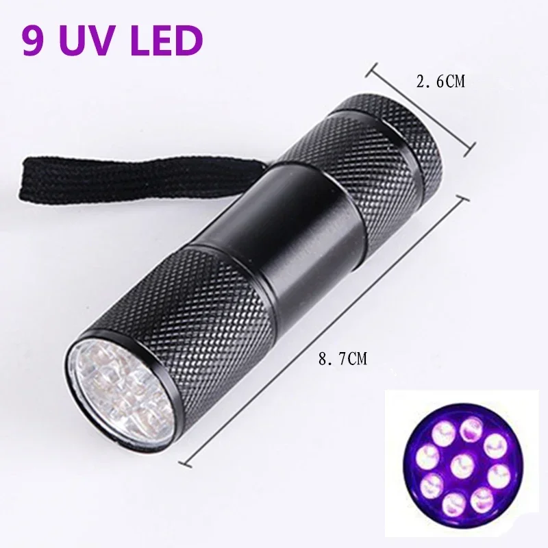 1-8PCS 395nm UV Flashlight 9/12LED Curing Light Ultraviolet Light Blacklight Detector for Pet Urine Scorpion Jewellry Inspection