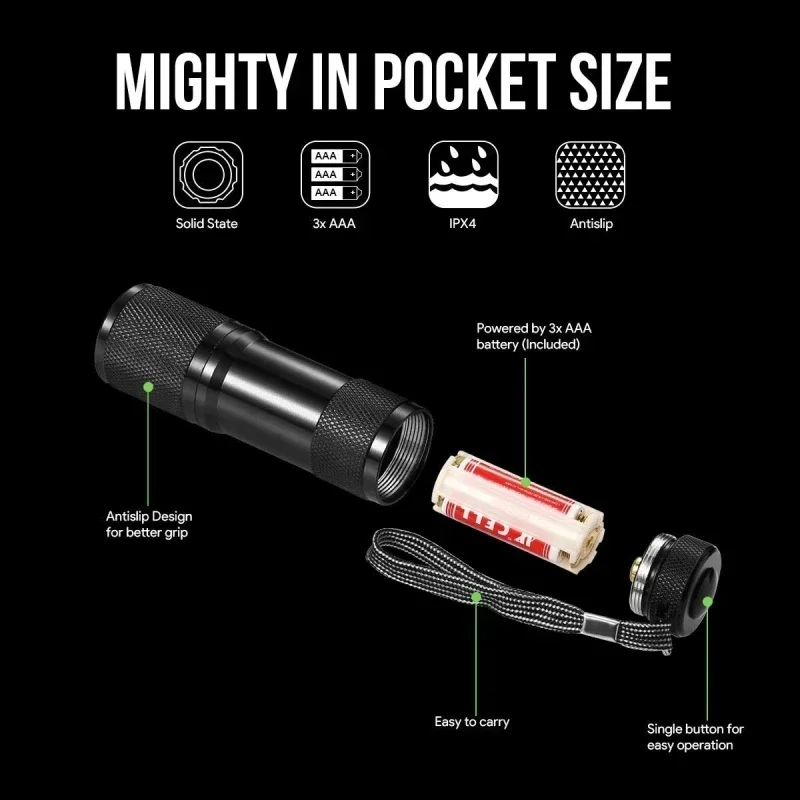 1-8PCS 395nm UV Flashlight 9/12LED Curing Light Ultraviolet Light Blacklight Detector for Pet Urine Scorpion Jewellry Inspection