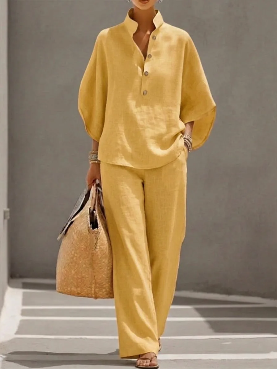 New women's shirt set button cardigan loose comfortable casual versatile women's set