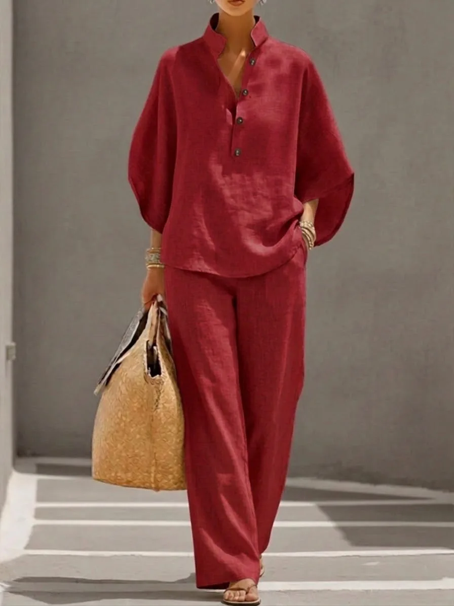 New women's shirt set button cardigan loose comfortable casual versatile women's set