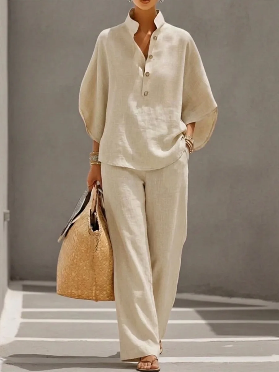 New women's shirt set button cardigan loose comfortable casual versatile women's set