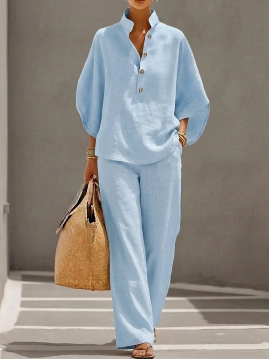New women's shirt set button cardigan loose comfortable casual versatile women's set