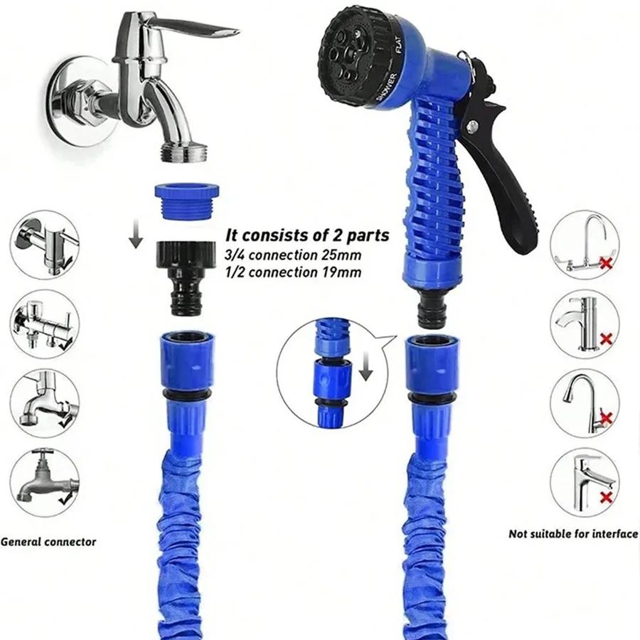 Expandable Magic Hose High Pressure Car Wash 7 Spray Modes Water Gun for Home Garden Plant Watering Flexible Lightweight No Kink