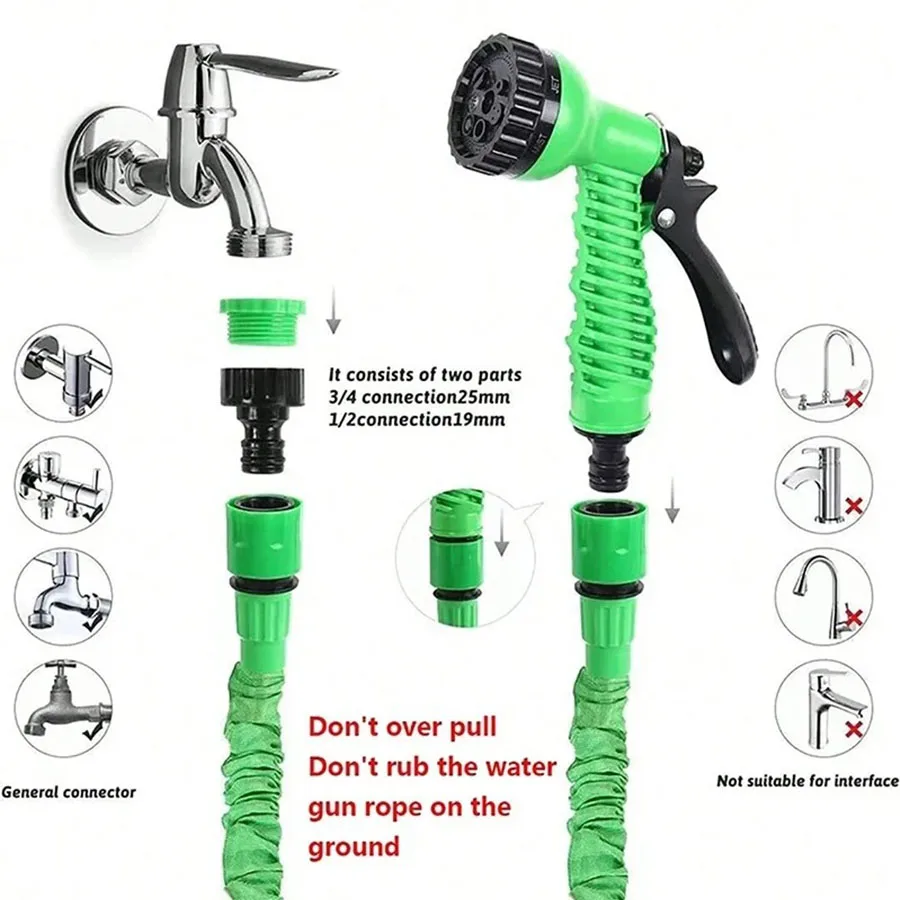 Expandable Magic Hose High Pressure Car Wash 7 Spray Modes Water Gun for Home Garden Plant Watering Flexible Lightweight No Kink