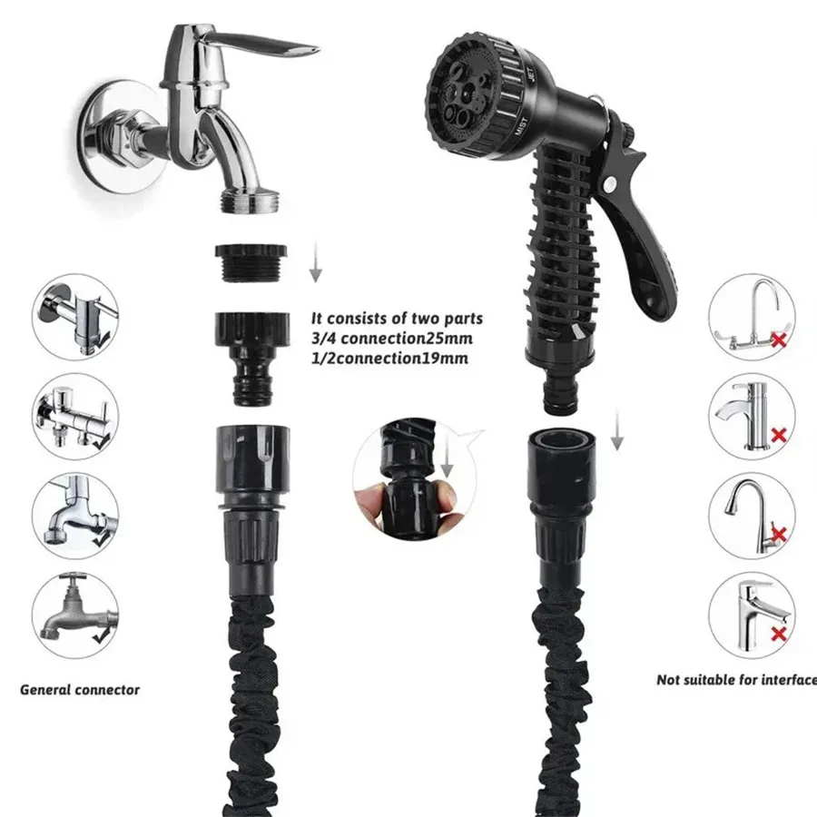 Expandable Magic Hose High Pressure Car Wash 7 Spray Modes Water Gun for Home Garden Plant Watering Flexible Lightweight No Kink