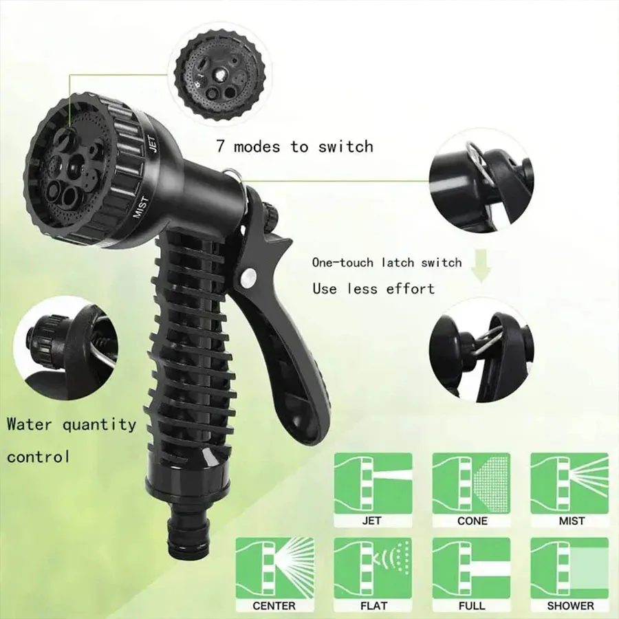 Expandable Magic Hose High Pressure Car Wash 7 Spray Modes Water Gun for Home Garden Plant Watering Flexible Lightweight No Kink
