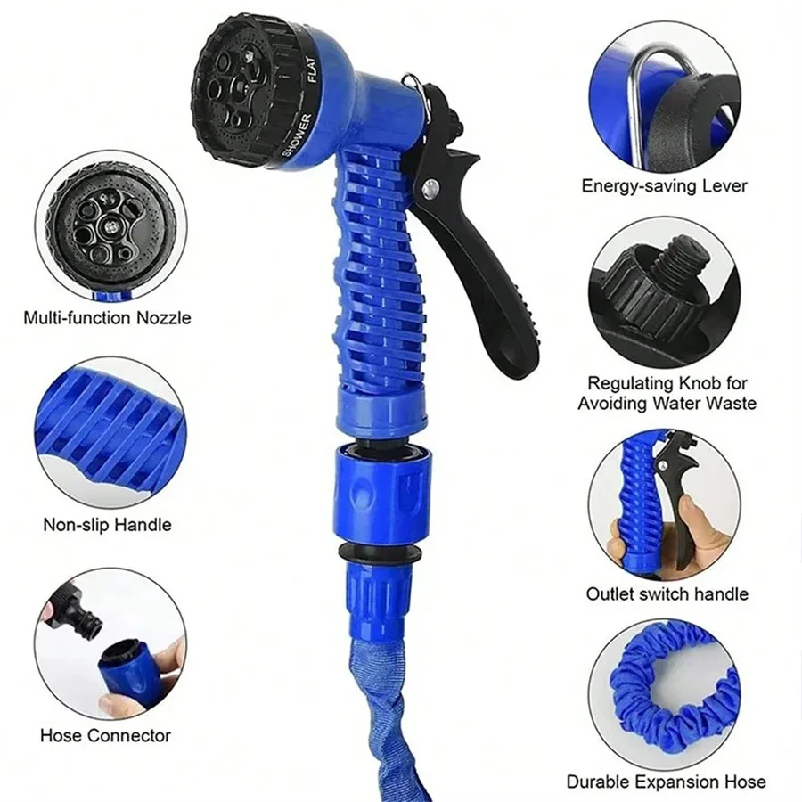 Expandable Magic Hose High Pressure Car Wash 7 Spray Modes Water Gun for Home Garden Plant Watering Flexible Lightweight No Kink