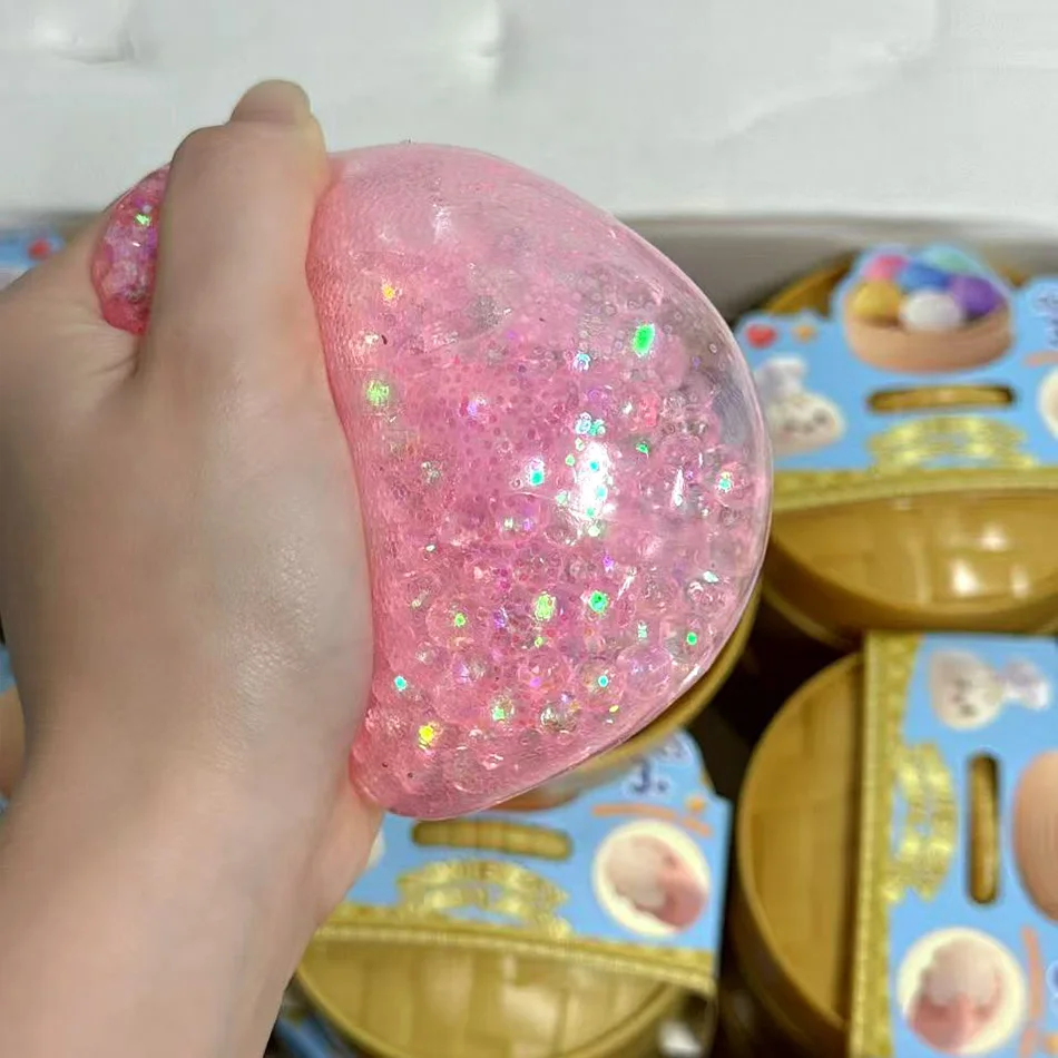 New 1-12pcs Glitter Dumpling Glitter Dumpling Squishy with Box Dumplings Sensory Squeeze Toy for Stress Relief
