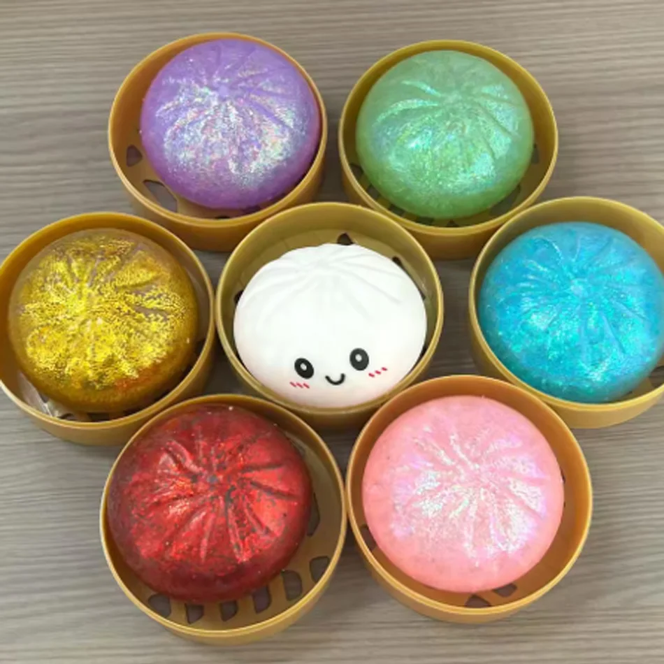 New 1-12pcs Glitter Dumpling Glitter Dumpling Squishy with Box Dumplings Sensory Squeeze Toy for Stress Relief