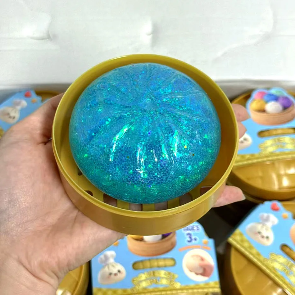New 1-12pcs Glitter Dumpling Glitter Dumpling Squishy with Box Dumplings Sensory Squeeze Toy for Stress Relief