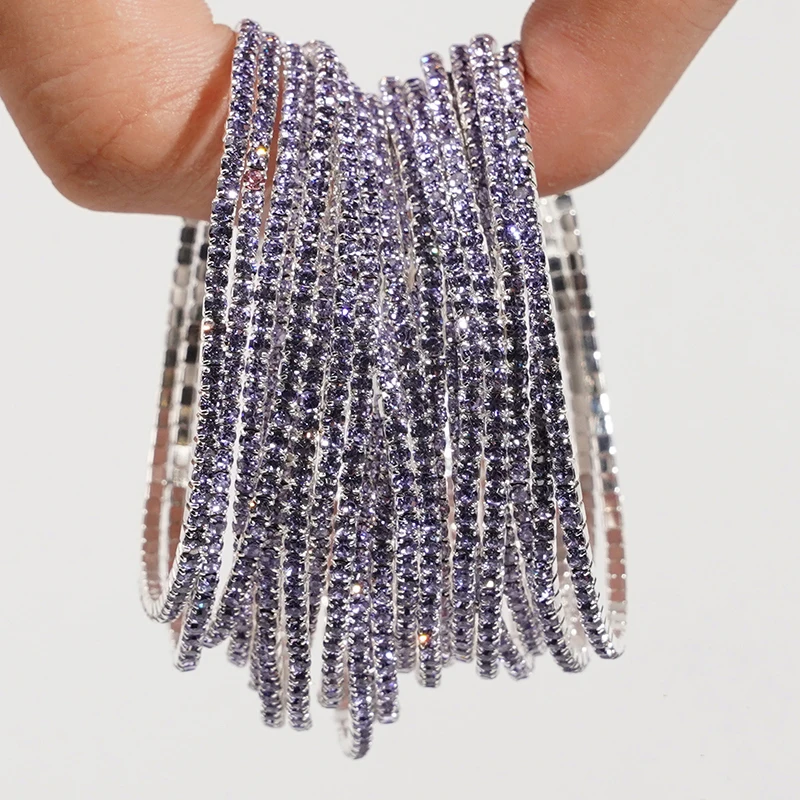 5pcs Fashion Crystal Rhinestone Elastic Bracelet For Women Stretch Stackable Bracelets Classic Wristband Daily Female Jewelry