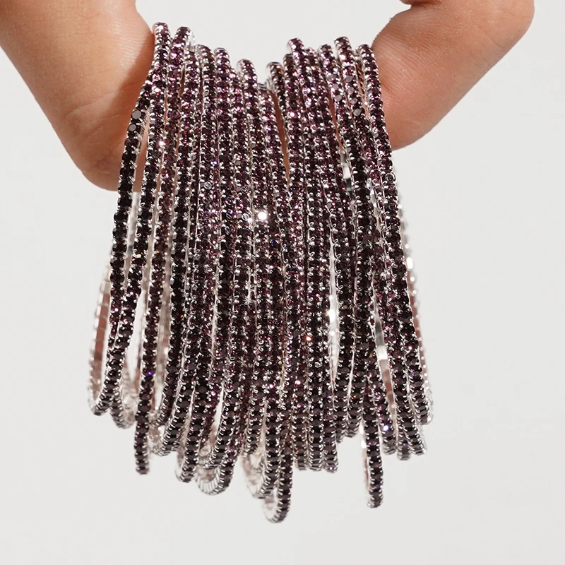 5pcs Fashion Crystal Rhinestone Elastic Bracelet For Women Stretch Stackable Bracelets Classic Wristband Daily Female Jewelry