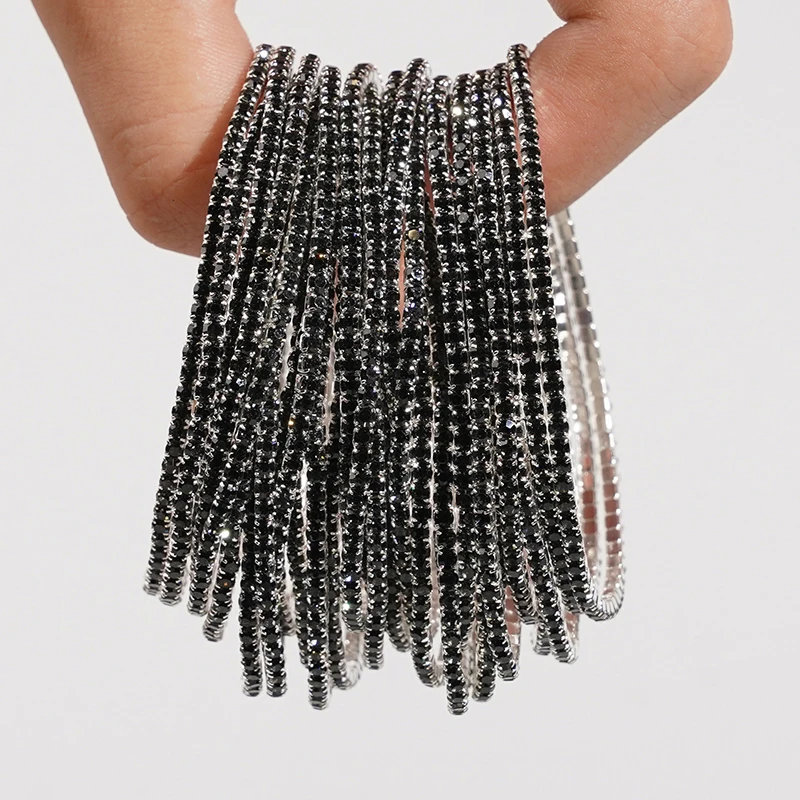 5pcs Fashion Crystal Rhinestone Elastic Bracelet For Women Stretch Stackable Bracelets Classic Wristband Daily Female Jewelry