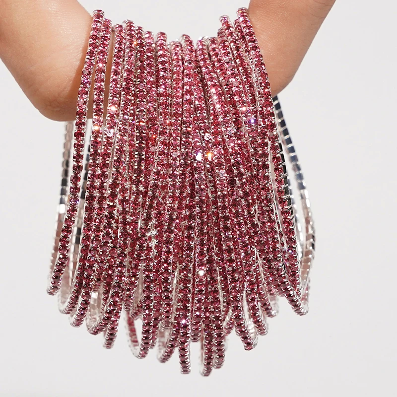 5pcs Fashion Crystal Rhinestone Elastic Bracelet For Women Stretch Stackable Bracelets Classic Wristband Daily Female Jewelry