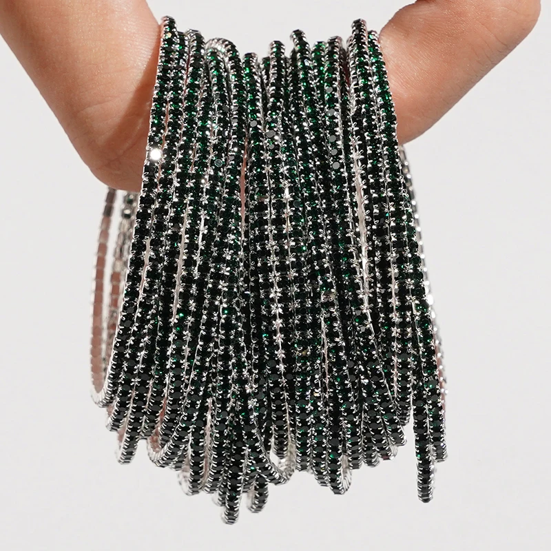 5pcs Fashion Crystal Rhinestone Elastic Bracelet For Women Stretch Stackable Bracelets Classic Wristband Daily Female Jewelry