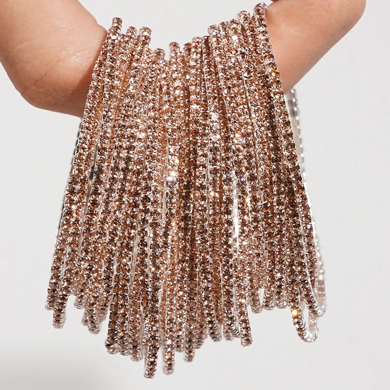 5pcs Fashion Crystal Rhinestone Elastic Bracelet For Women Stretch Stackable Bracelets Classic Wristband Daily Female Jewelry
