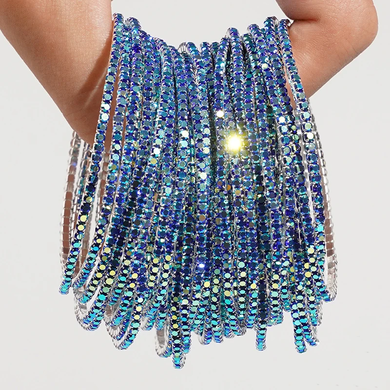 5pcs Fashion Crystal Rhinestone Elastic Bracelet For Women Stretch Stackable Bracelets Classic Wristband Daily Female Jewelry