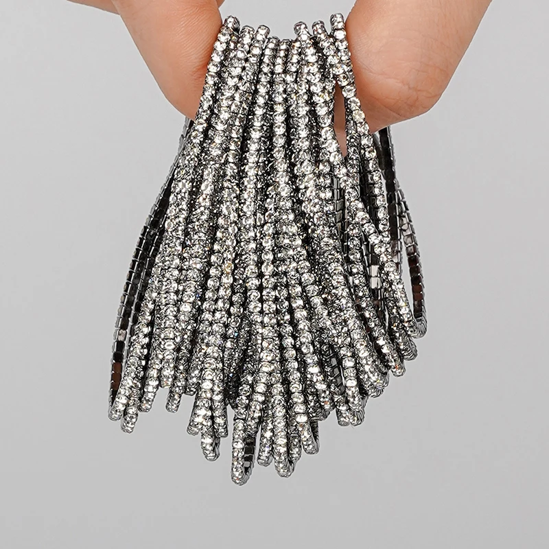 5pcs Fashion Crystal Rhinestone Elastic Bracelet For Women Stretch Stackable Bracelets Classic Wristband Daily Female Jewelry