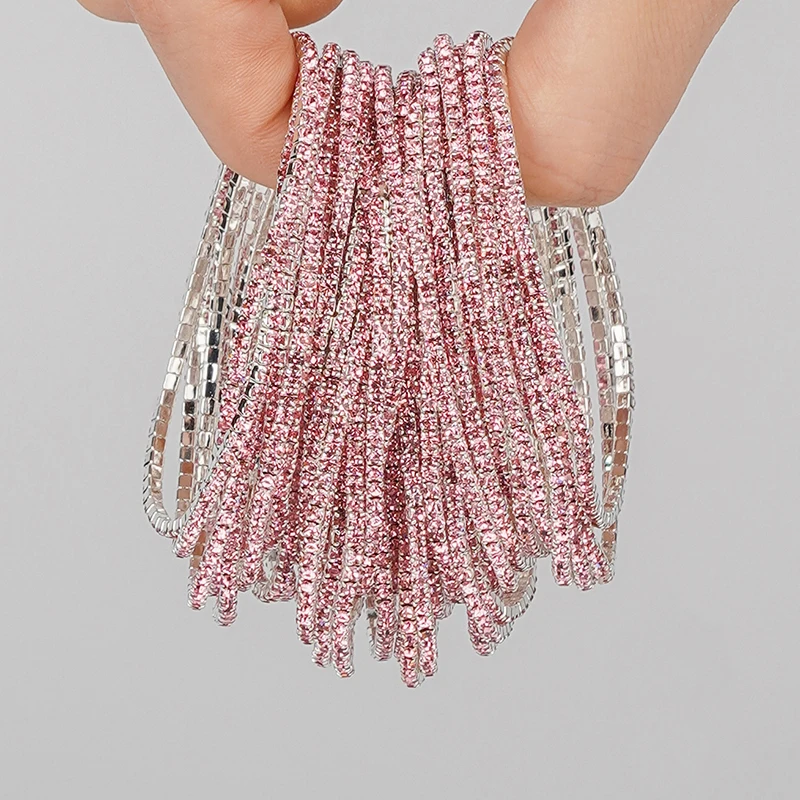 5pcs Fashion Crystal Rhinestone Elastic Bracelet For Women Stretch Stackable Bracelets Classic Wristband Daily Female Jewelry