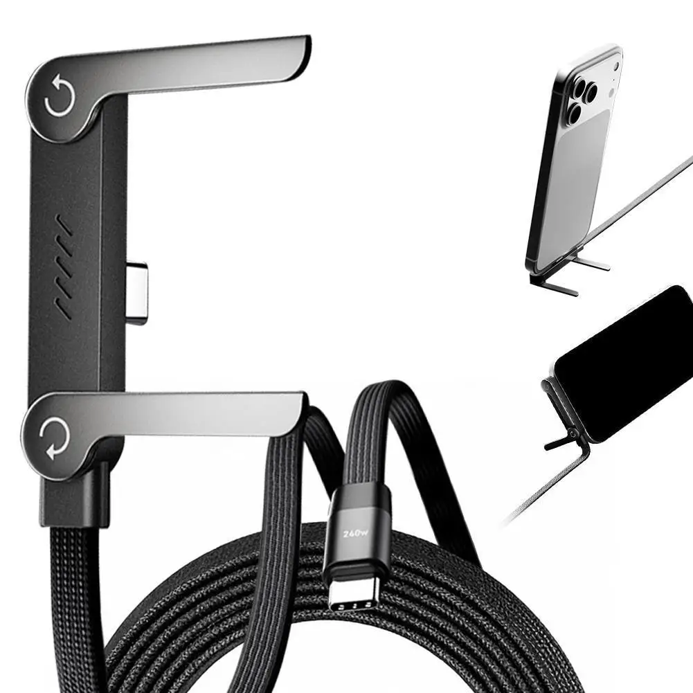 Foldable Charging Cable With Integrated Stand Fast Charging Cable Phone Tablet 240W Ultra-Fast Data Cable Phone Holder