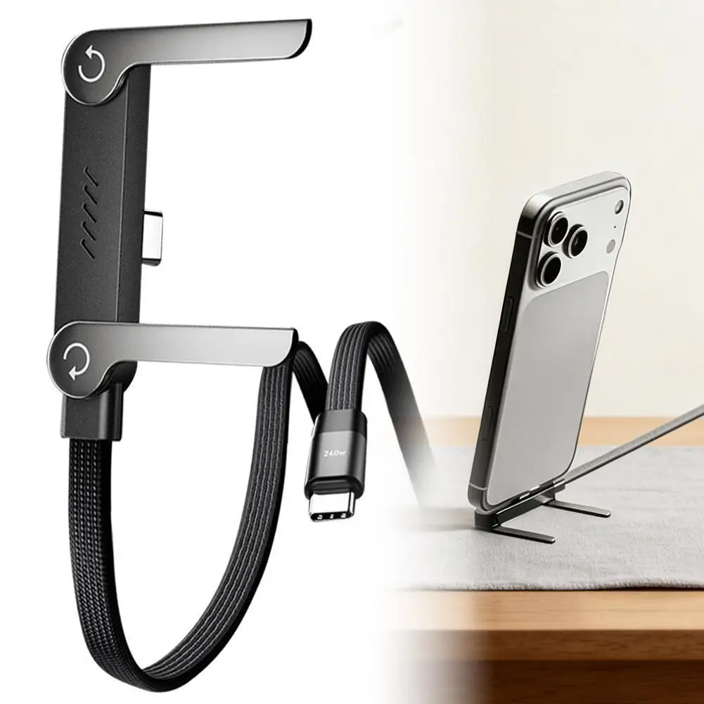 Foldable Charging Cable With Integrated Stand Fast Charging Cable Phone Tablet 240W Ultra-Fast Data Cable Phone Holder