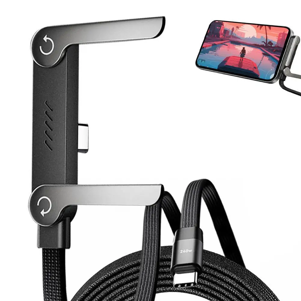 Foldable Charging Cable With Integrated Stand Fast Charging Cable Phone Tablet 240W Ultra-Fast Data Cable Phone Holder