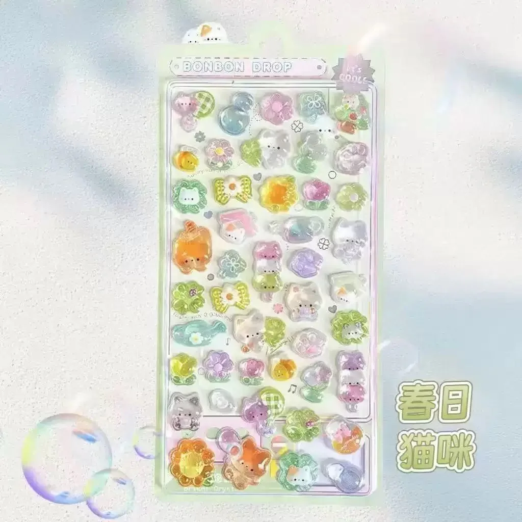 //Kawaii 3D Jelly Resin Stickers Cute Cartoon Sparkle Transparent Decals for Scrapbooking Phone Case Laptop DIY Decor..