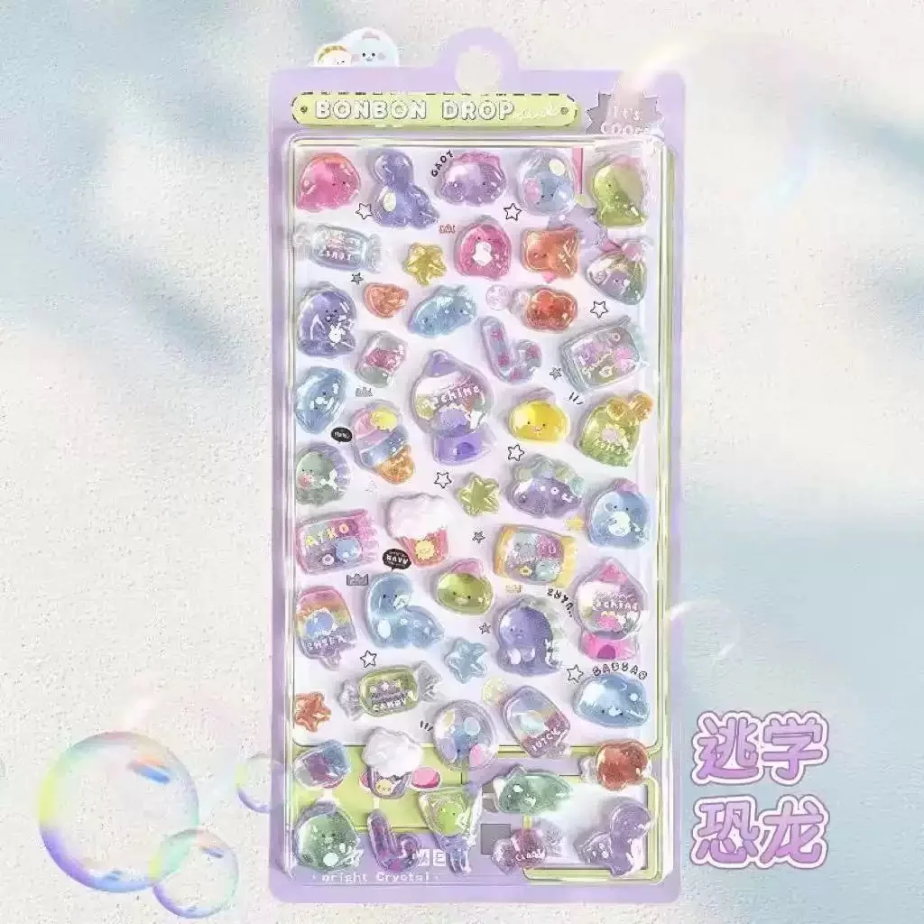 //Kawaii 3D Jelly Resin Stickers Cute Cartoon Sparkle Transparent Decals for Scrapbooking Phone Case Laptop DIY Decor..