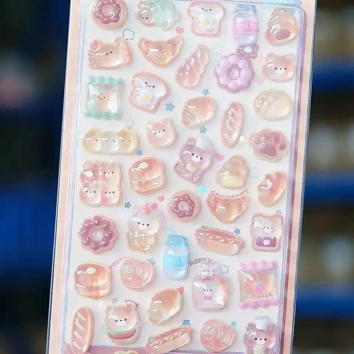 //Kawaii 3D Jelly Resin Stickers Cute Cartoon Sparkle Transparent Decals for Scrapbooking Phone Case Laptop DIY Decor..